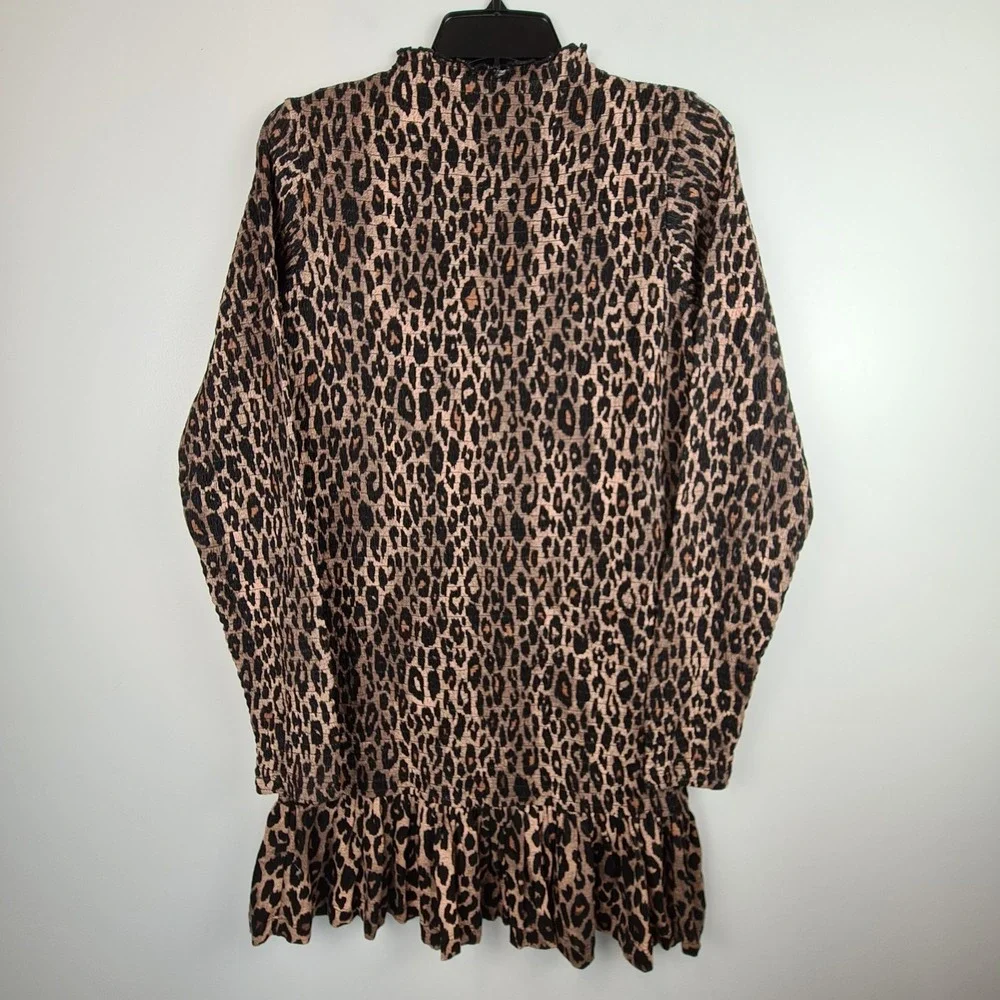 ASOS Women's Leopard‎ Bodycon Mini Party Dress 8 High Neck Long Sleeve Smocked